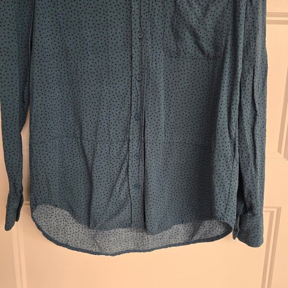 Women's Banana Republic Dark Teal Polka Dot Button Down Rayon Top | Size Small - Picture 4 of 10